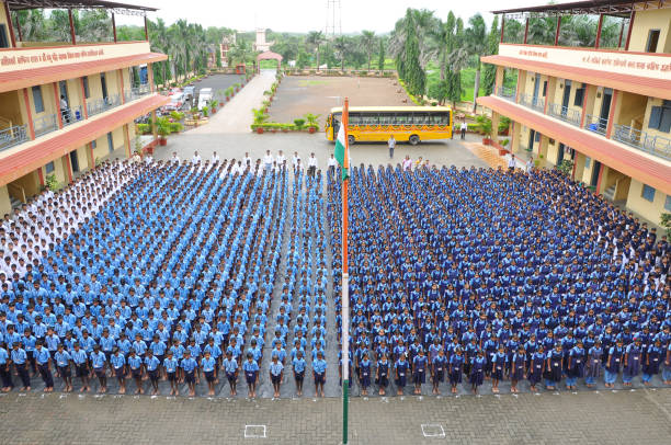 Palghar, India – August 15, 2014: The independent day celebrated in a school with school students and staff.